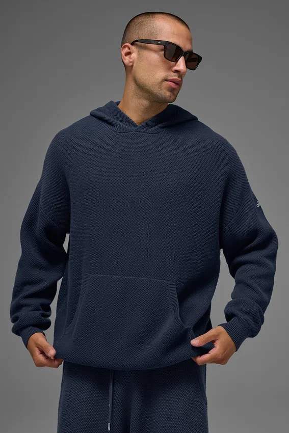 Sports Club Pullover Knit Hoodie – Marineblau
