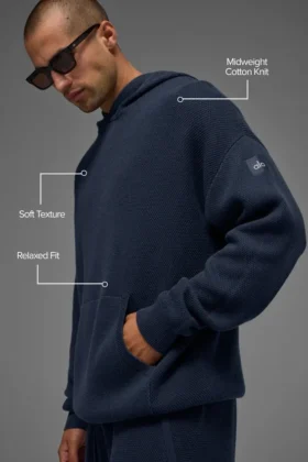 Sports Club Pullover Knit Hoodie – Marineblau