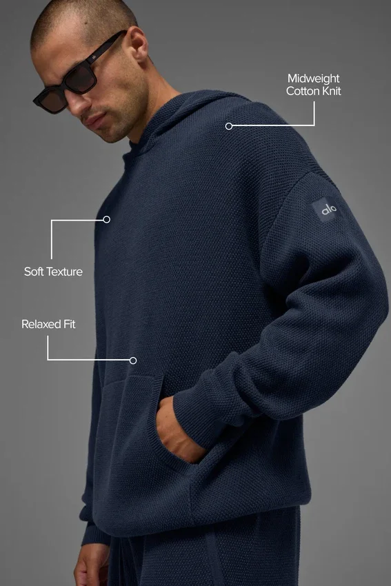 Sports Club Pullover Knit Hoodie – Marineblau