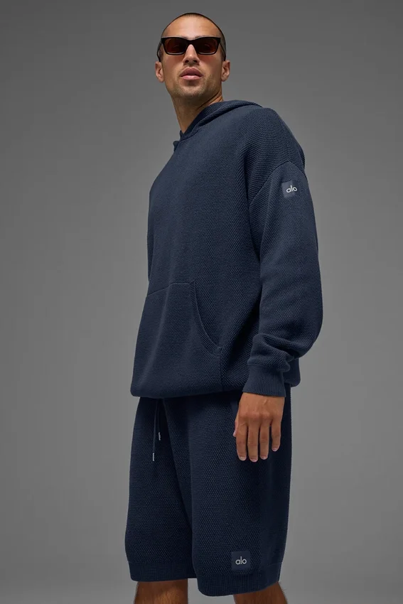 Sports Club Pullover Knit Hoodie – Marineblau