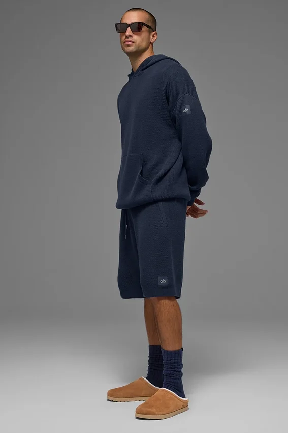 Sports Club Pullover Knit Hoodie – Marineblau