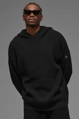 Sports Club Pullover Knit Hoodie – Schwarz