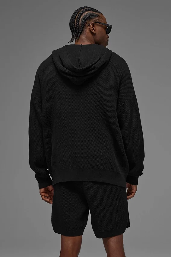 Sports Club Pullover Knit Hoodie – Schwarz