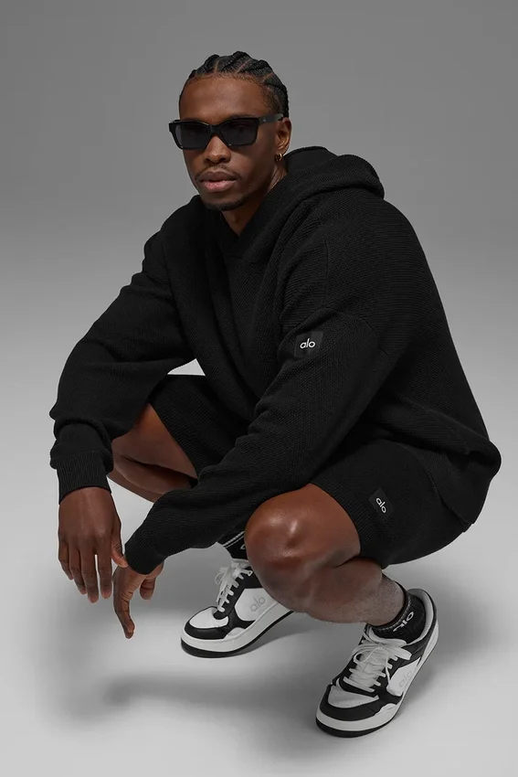 Sports Club Pullover Knit Hoodie – Schwarz