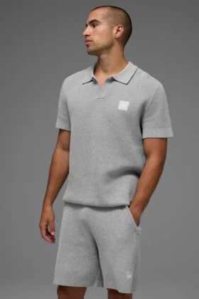 Sports Club Pullover Knit Polo – Athletic Heather Grey