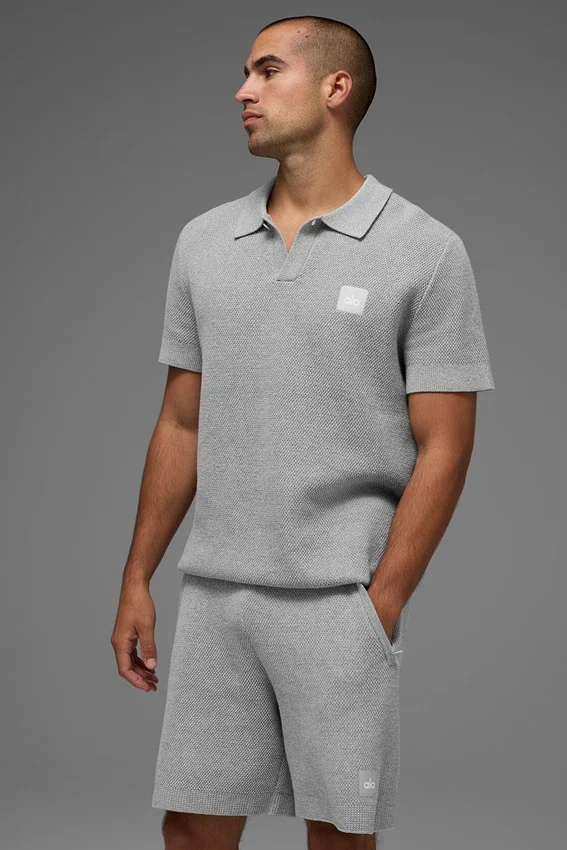 Sports Club Pullover Knit Polo – Athletic Heather Grey