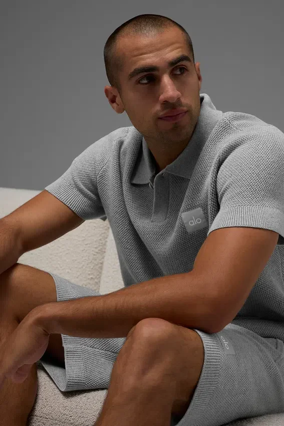 Sports Club Pullover Knit Polo – Athletic Heather Grey