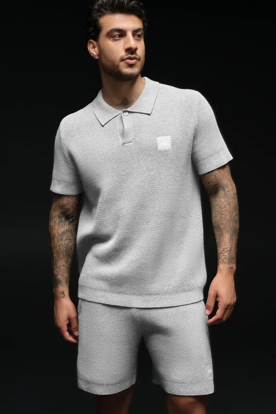 Sports Club Pullover Knit Polo – Athletic Heather Grey