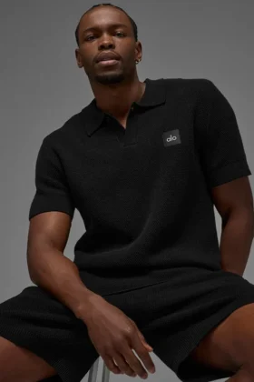 Sports Club Pullover Knit Polo – Schwarz
