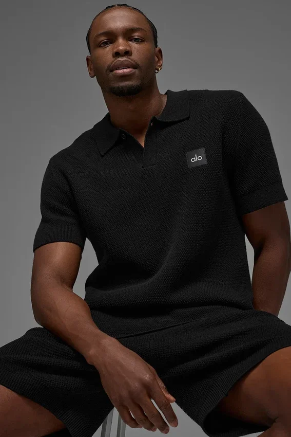 Sports Club Pullover Knit Polo – Schwarz