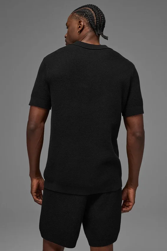 Sports Club Pullover Knit Polo – Schwarz