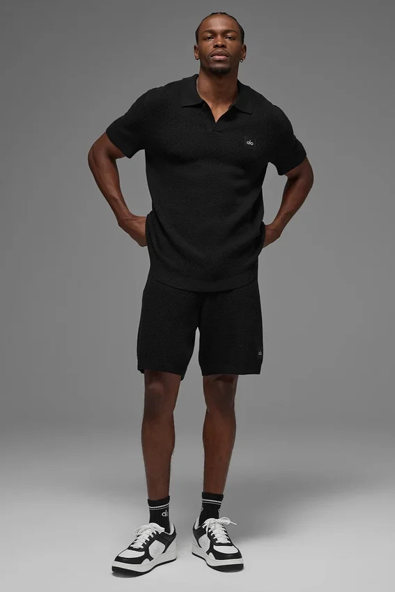 Sports Club Pullover Knit Polo – Schwarz