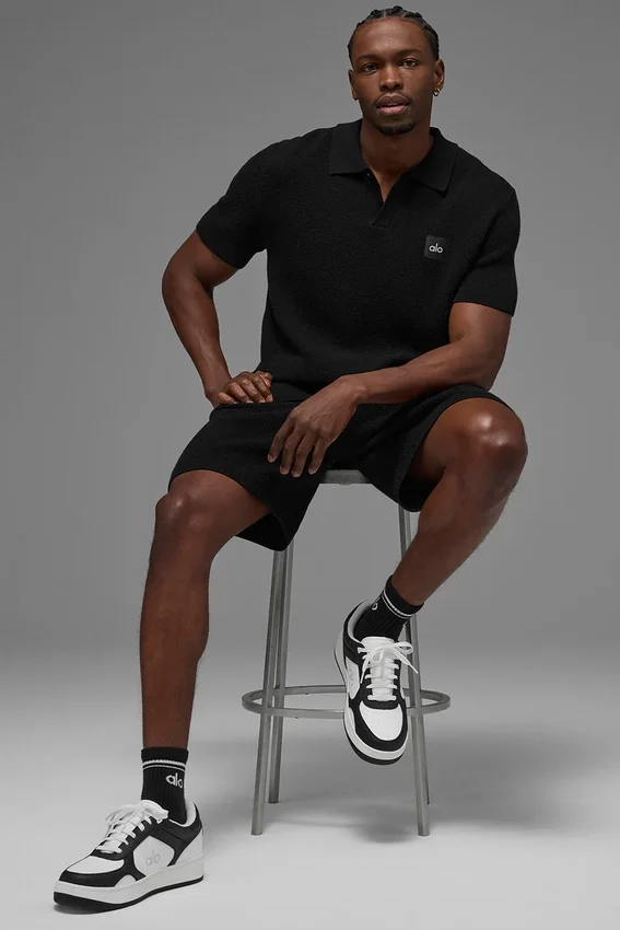 Sports Club Pullover Knit Polo – Schwarz