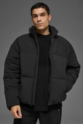 Stretch-gewebte Street-Pufferjacke – Schwarz