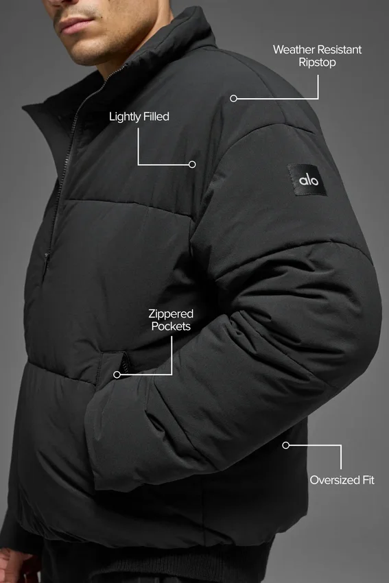 Stretch-gewebte Street-Pufferjacke – Schwarz