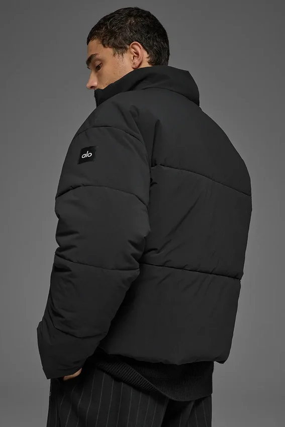Stretch-gewebte Street-Pufferjacke – Schwarz