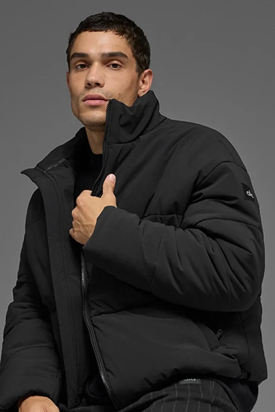 Stretch-gewebte Street-Pufferjacke – Schwarz