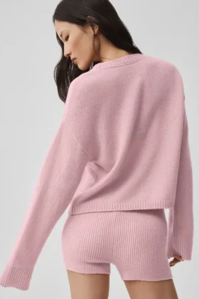Strickjacke „New Class Tie“ aus Wolle und Kaschmir – Vintage-Rosa