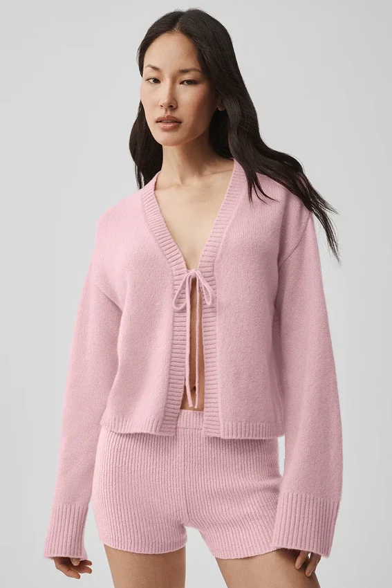 Strickjacke „New Class Tie“ aus Wolle und Kaschmir – Vintage-Rosa