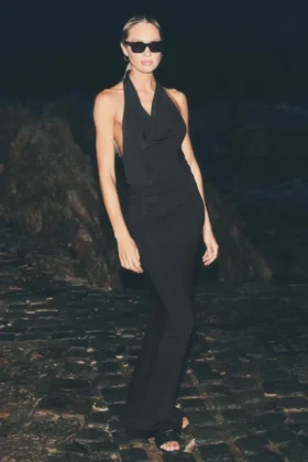 „Summer Soiree“-Maxikleid mit Neckholder – Schwarz