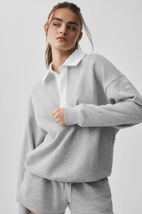 Take It Easy Langarmshirt-Henley-Pullover – Athletic Heather Grey/Weiß