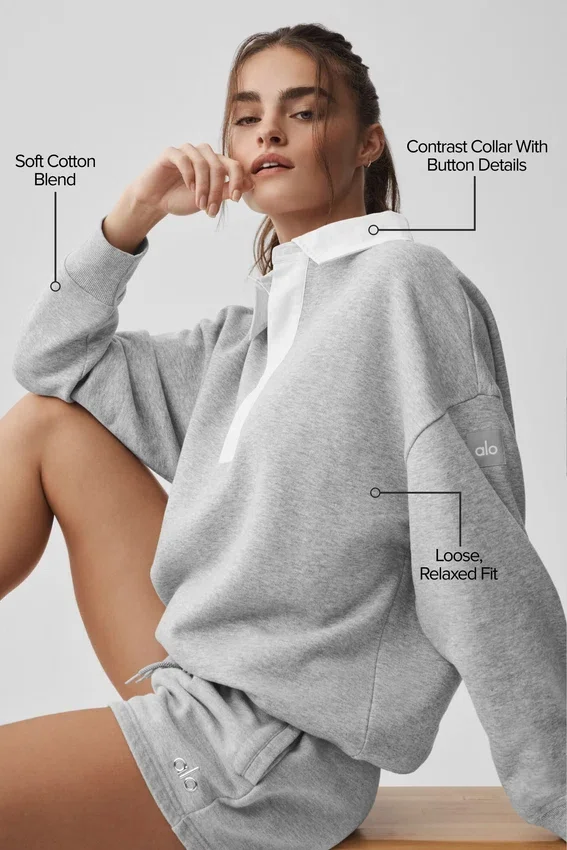 Take It Easy Langarmshirt-Henley-Pullover – Athletic Heather Grey/Weiß