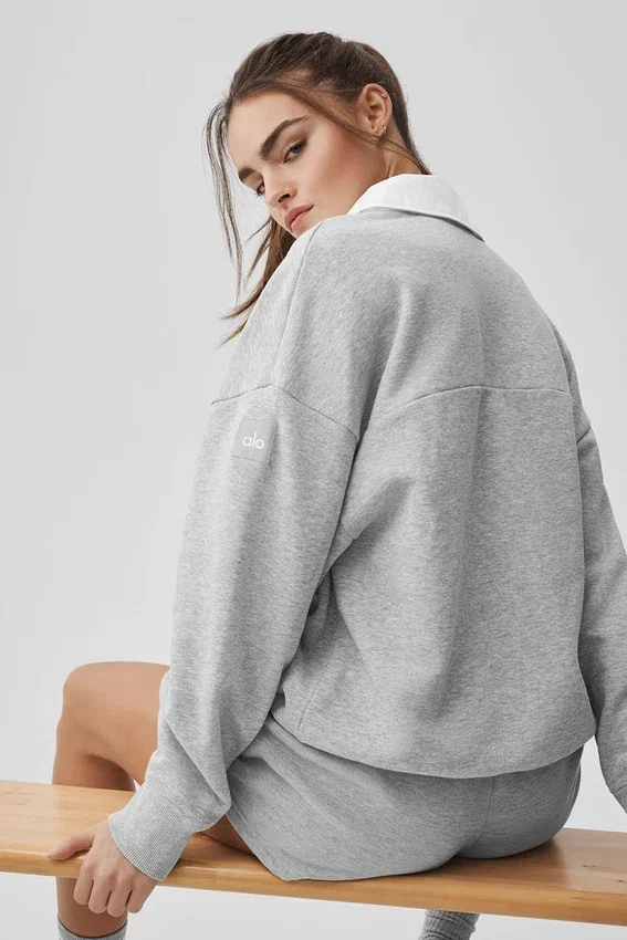 Take It Easy Langarmshirt-Henley-Pullover – Athletic Heather Grey/Weiß