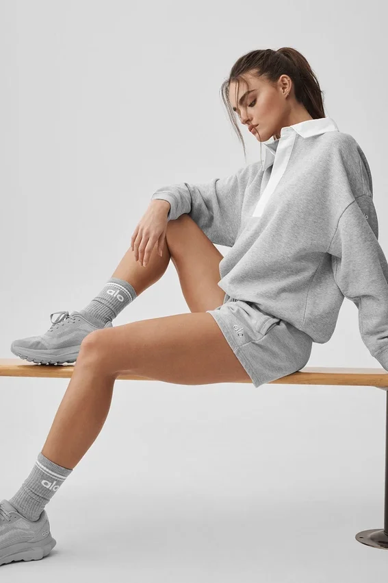 Take It Easy Langarmshirt-Henley-Pullover – Athletic Heather Grey/Weiß