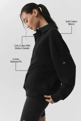 „Take It Easy“ Langarmshirt-Henley-Pullover – Schwarz