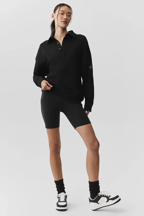 „Take It Easy“ Langarmshirt-Henley-Pullover – Schwarz