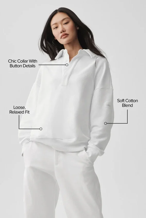 Take It Easy Langarmshirt-Henley-Pullover – Weiß
