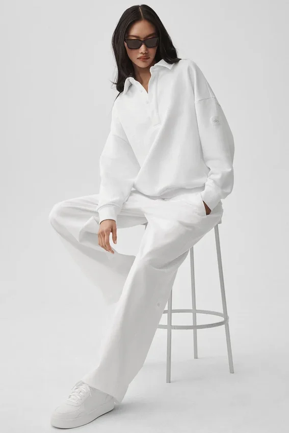 Take It Easy Langarmshirt-Henley-Pullover – Weiß