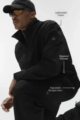Takeaway Track Jacke mit durchgehendem Reißverschluss – Schwarz
