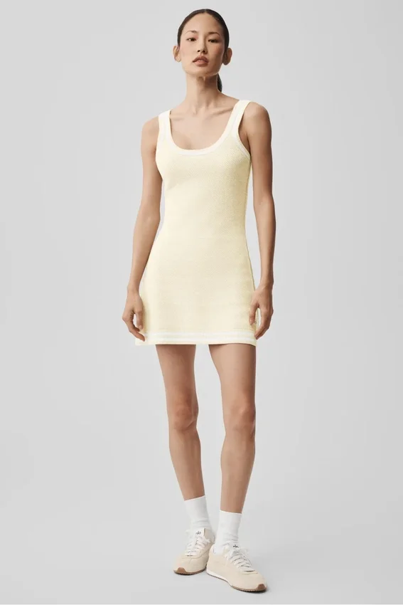 Tennis-Club-Pullover-Kleid – Oatmeal/Weiß