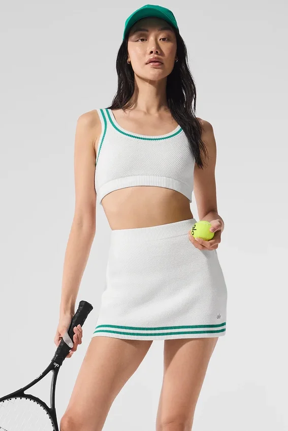 Tennis Club Pullover Knit BH – Weiß/Fichtengrün