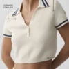 Tennis Club Pullover Knit Cropped Polo – Elfenbein/Marineblau