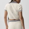 Tennis Club Pullover Knit Cropped Polo – Elfenbein/Marineblau