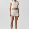 Tennis Club Pullover Knit Cropped Polo – Elfenbein/Marineblau