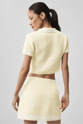 Tennis Club Pullover Knit Cropped Polo – Oatmeal/Weiß