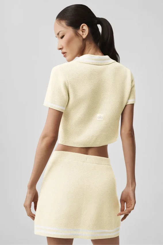 Tennis Club Pullover Knit Cropped Polo – Oatmeal/Weiß