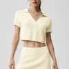 Tennis Club Pullover Knit Cropped Polo – Oatmeal/Weiß