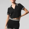 Tennis Club Pullover Knit Cropped Polo – Schwarz/Elfenbein