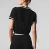 Tennis Club Pullover Knit Cropped Polo – Schwarz/Elfenbein
