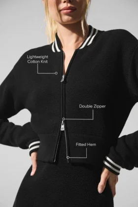 Tennis Club Pullover Knit Full Zip Jacke – Schwarz/Elfenbein
