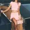 Tennisrock „My Serve“ aus Baumwolle und Kaschmir mit High-Waist-Taille – Sonnengetränktes Rosa/Weiß