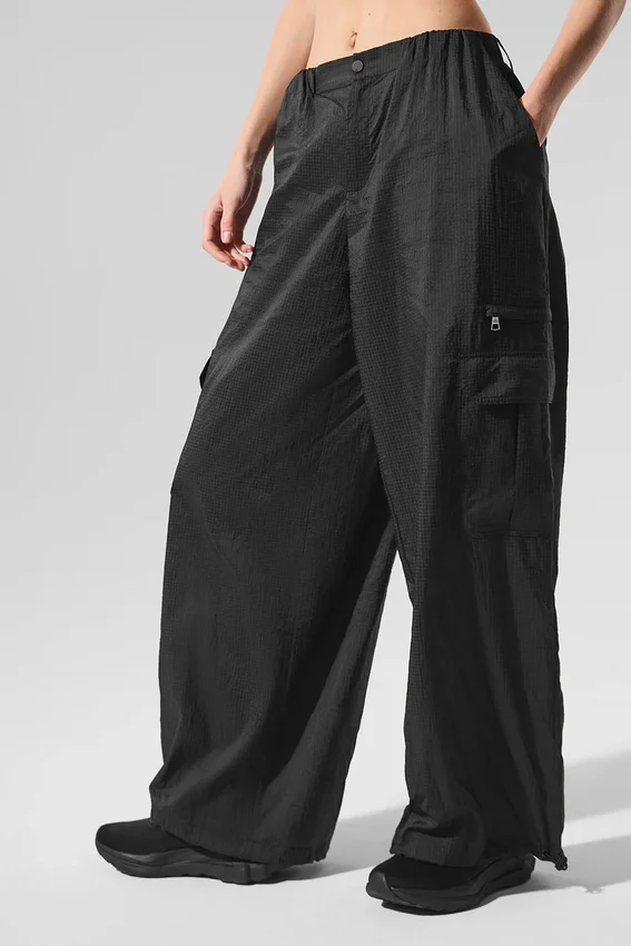 Transparente „Game Time“-Leggings mit weitem Bein – Schwarz