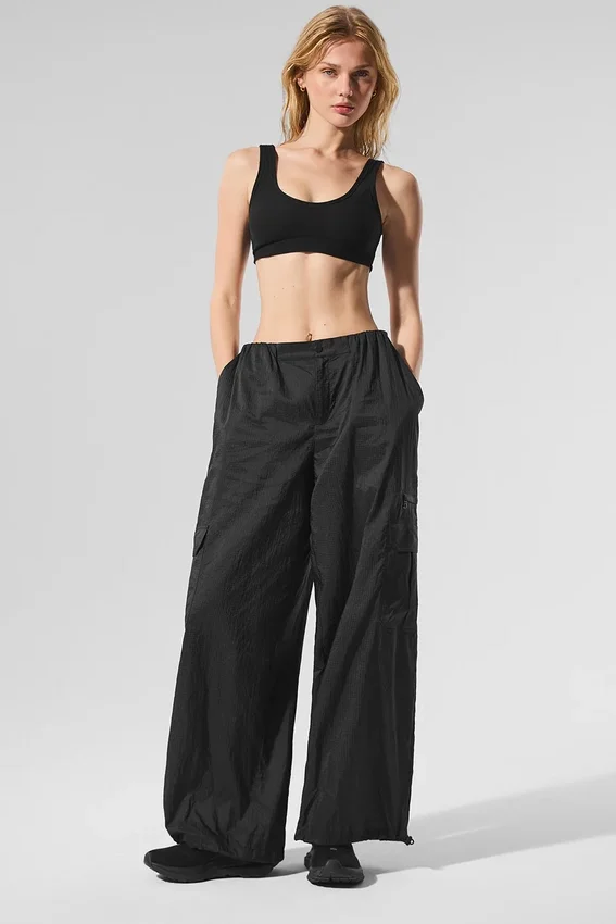 Transparente „Game Time“-Leggings mit weitem Bein – Schwarz