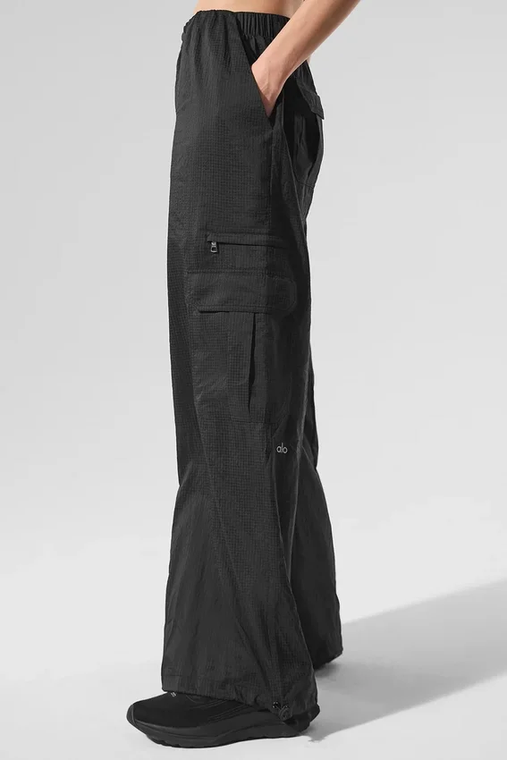 Transparente „Game Time“-Leggings mit weitem Bein – Schwarz
