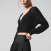 Transparente, kurz geschnittene Kaschmir-Strickjacke – Schwarz