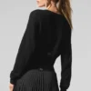 Transparente, kurz geschnittene Kaschmir-Strickjacke – Schwarz